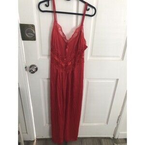 Vintage Petra Fashions Full Length Slip Dress Long Gown Lingerie Red Lace Medium